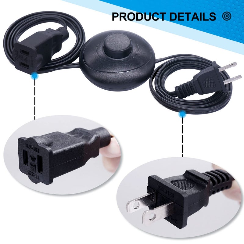 Twidec /Foot Switch Floor Black Foot Pedal Push Switch Round Inline Lamp Light On-Off Control Foot Switch 3A 125VAC with 6FT 18AWG 2-Prong Polarized Extension Cord for Christmas Tree Light - Image 4